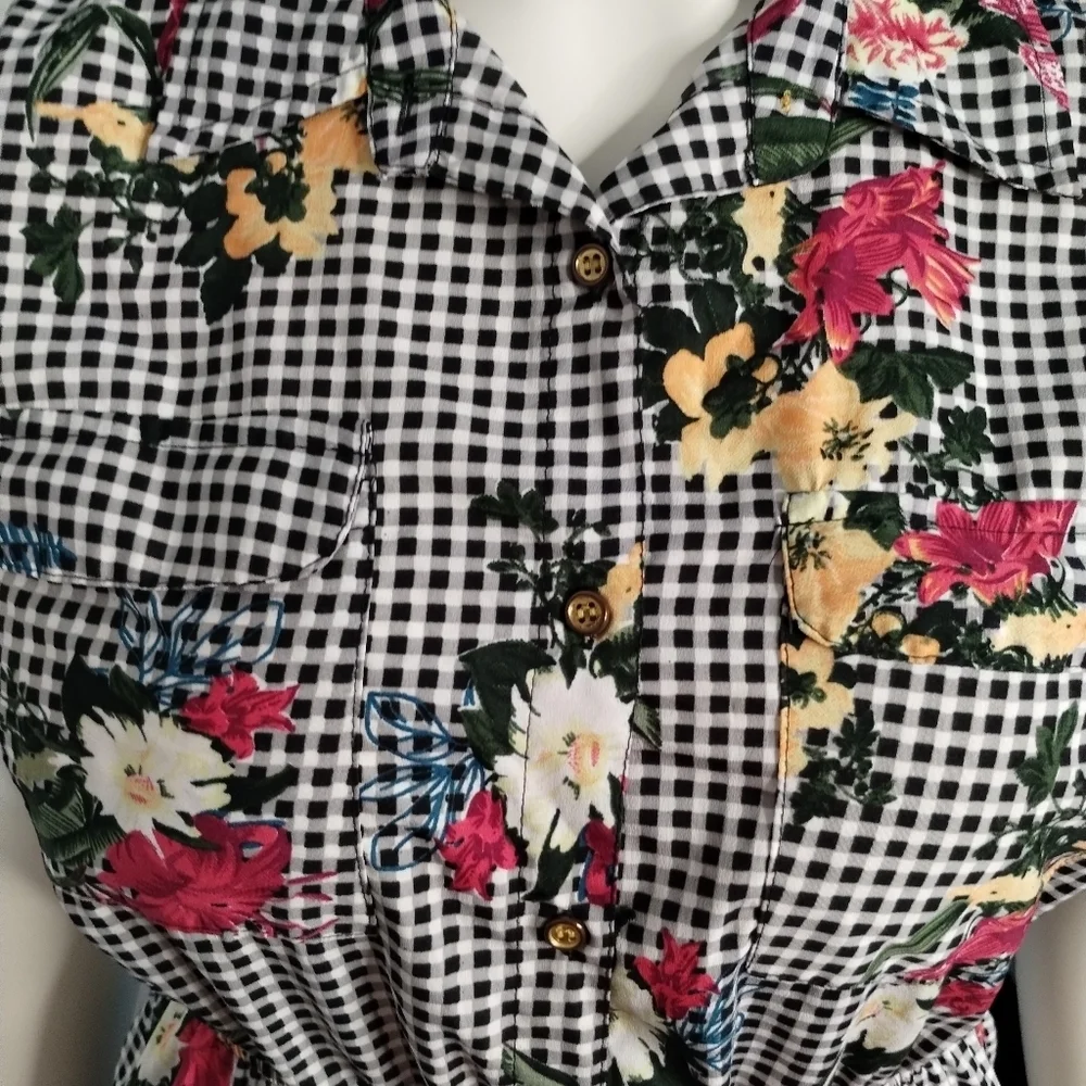 Women's XL Speed Control Mini Checkerd‎ Floral Dress Casual Summer Fresh Indie
